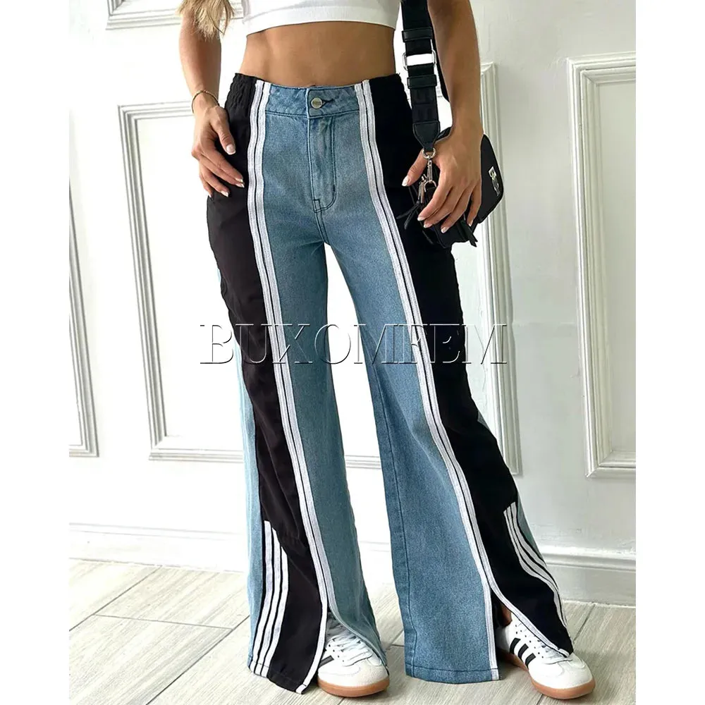 High Waisted Multi-Pocket Cargo Jeans High Quality Casual Daily Parachute Trouser