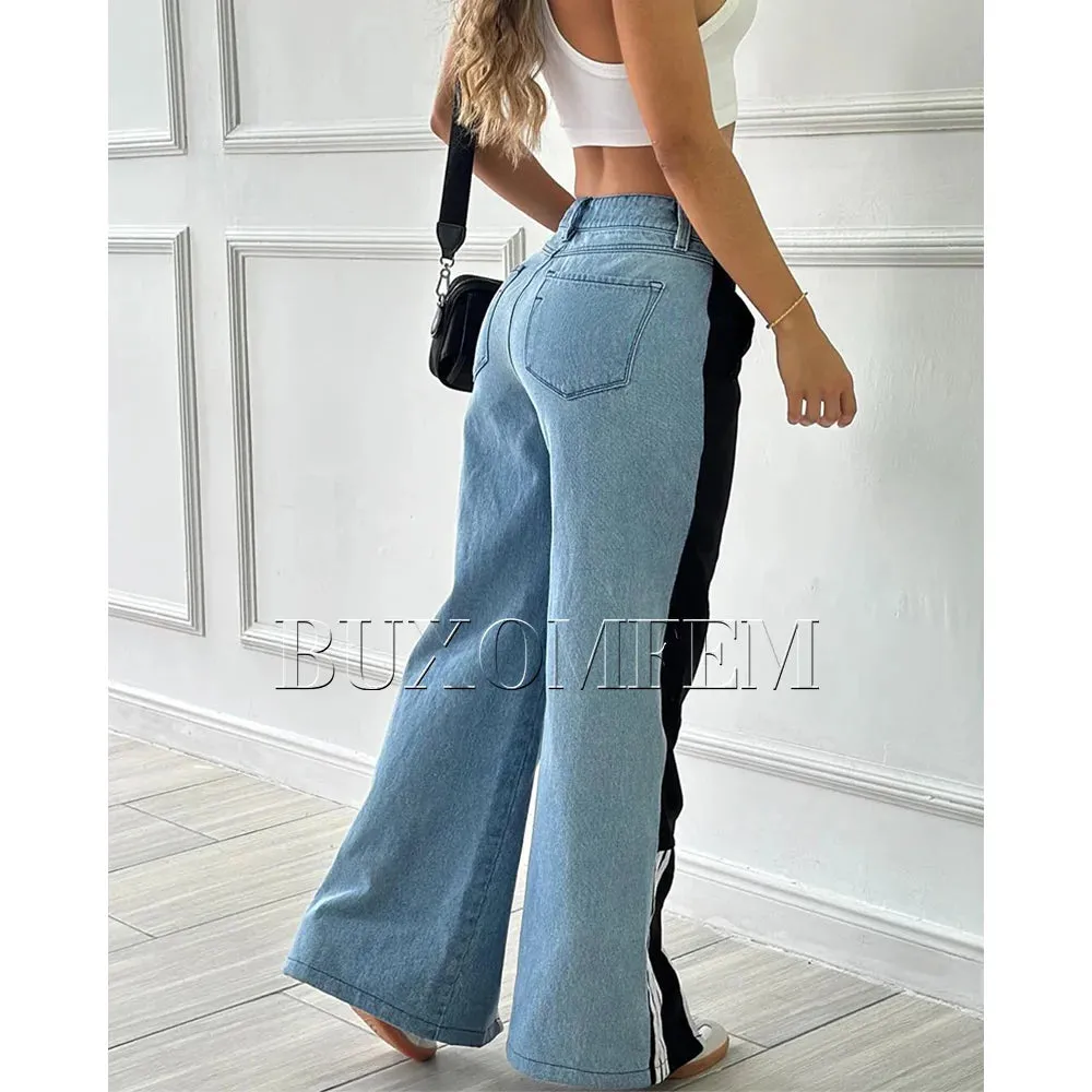 High Waisted Multi-Pocket Cargo Jeans High Quality Casual Daily Parachute Trouser