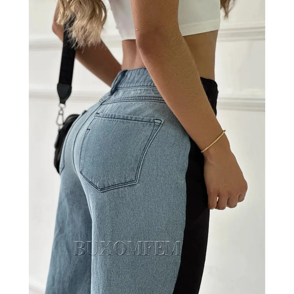High Waisted Multi-Pocket Cargo Jeans High Quality Casual Daily Parachute Trouser