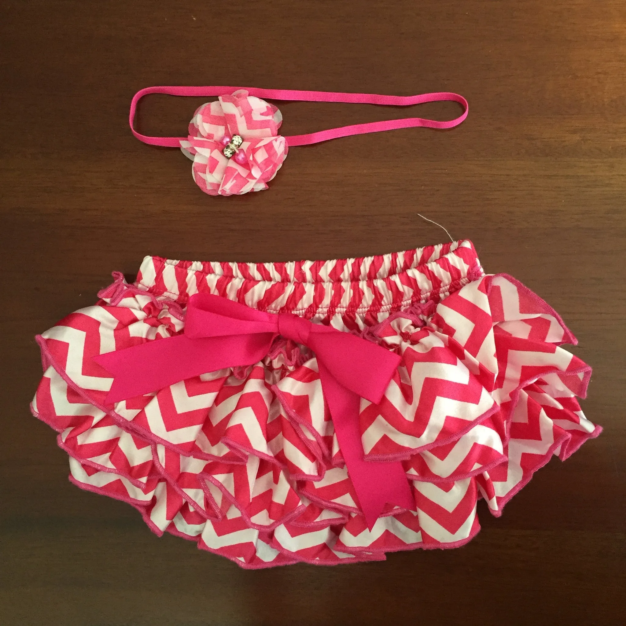 Hot Pink Chevron Satin Ruffle Bum