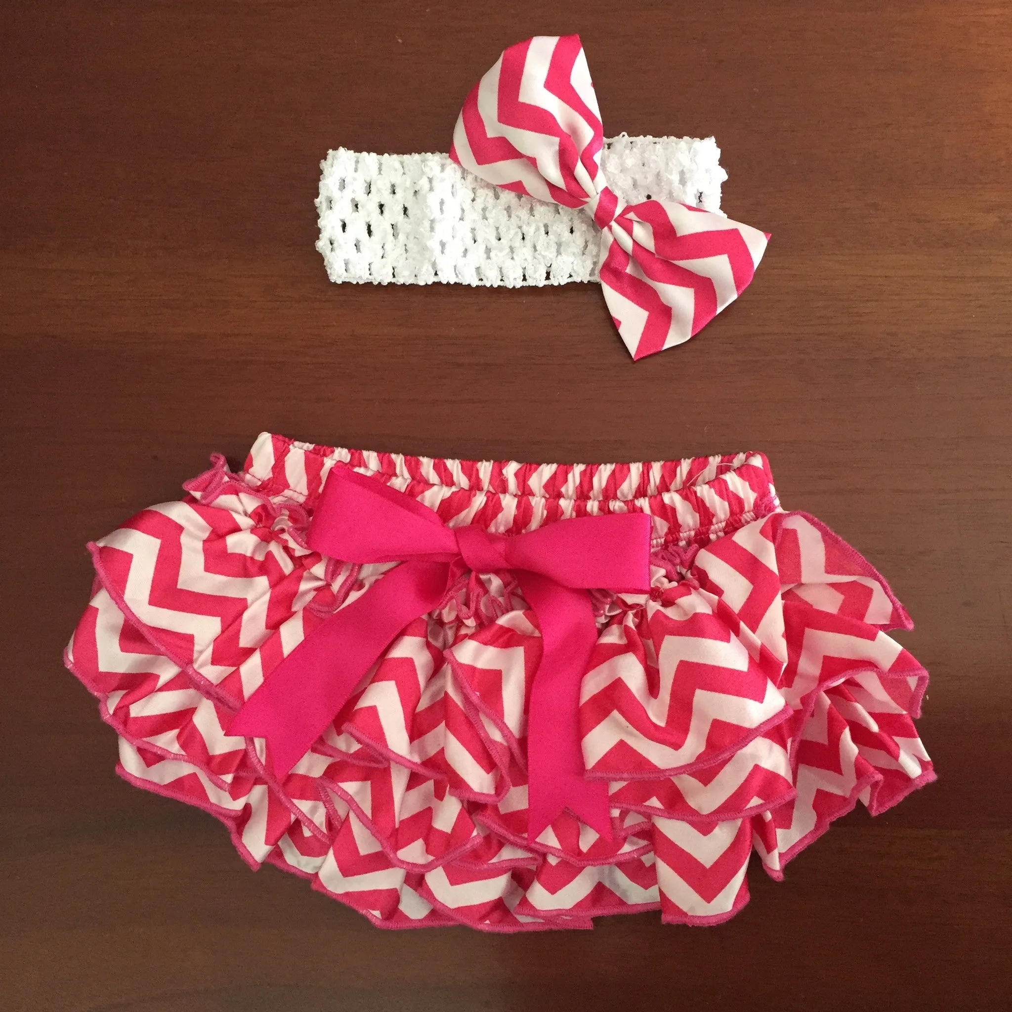 Hot Pink Chevron Satin Ruffle Bum
