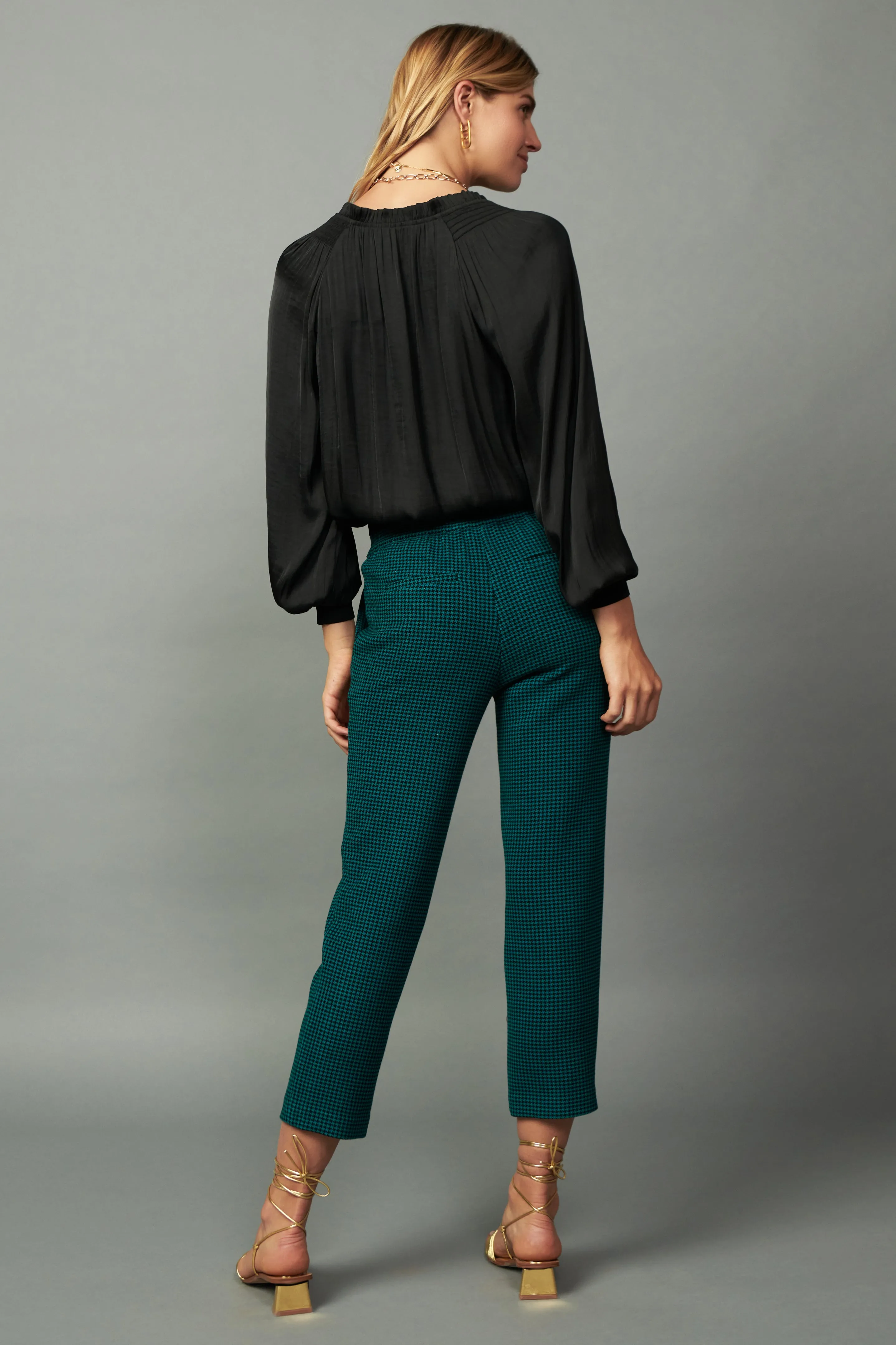 Houndstooth Patterned Straight Pants