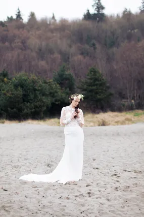 illusion Long Sleeve Chiffon Wedding Dress  (# Liz)
