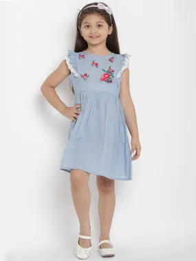 Jashvi Girls Blue Striped Fit And Flare Dress