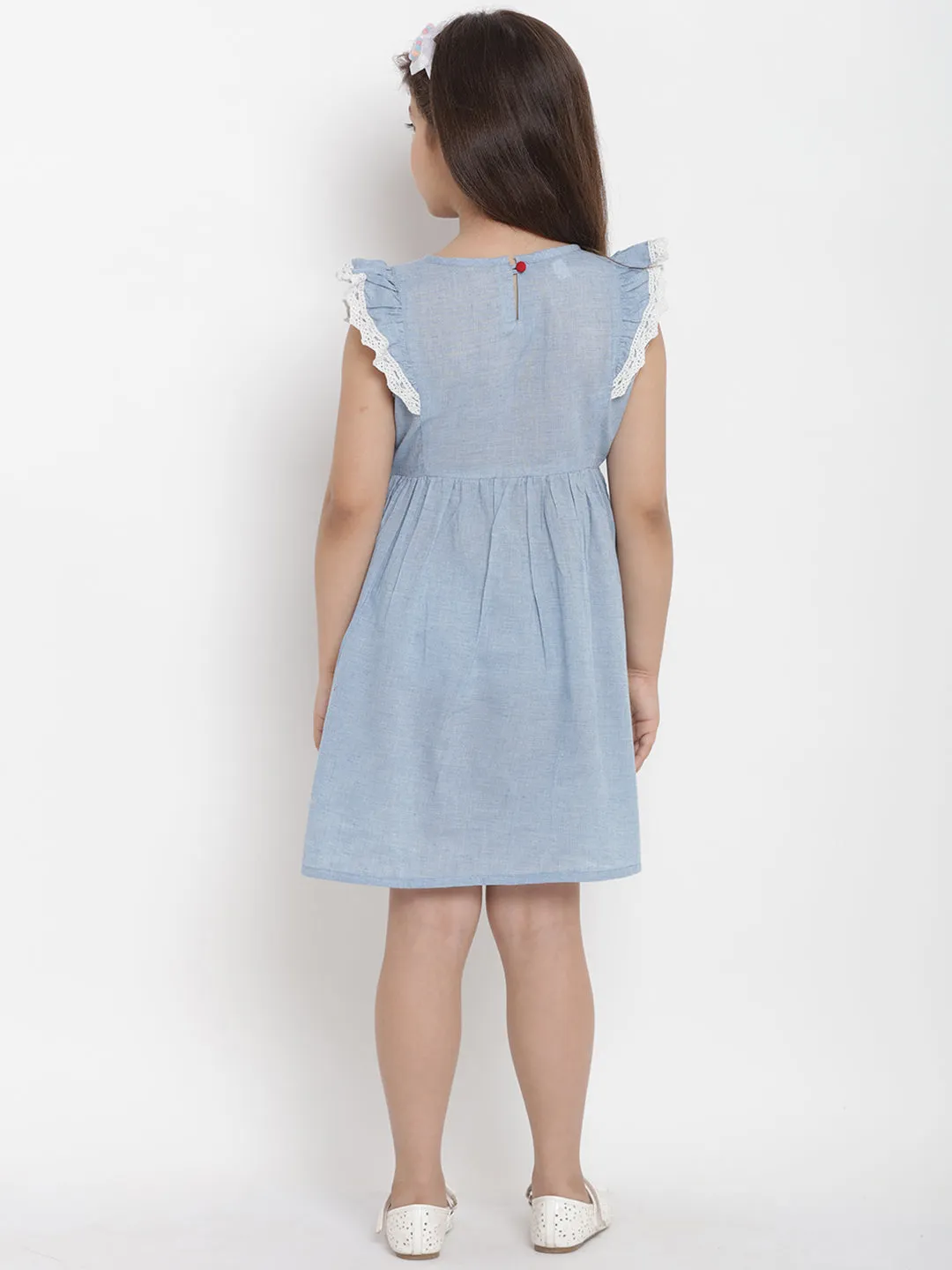 Jashvi Girls Blue Striped Fit And Flare Dress