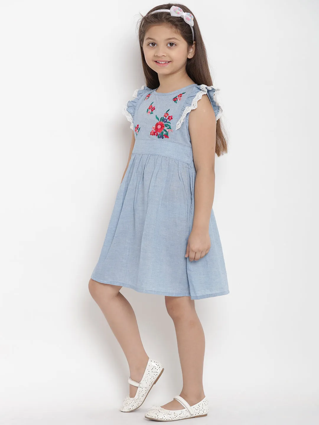 Jashvi Girls Blue Striped Fit And Flare Dress