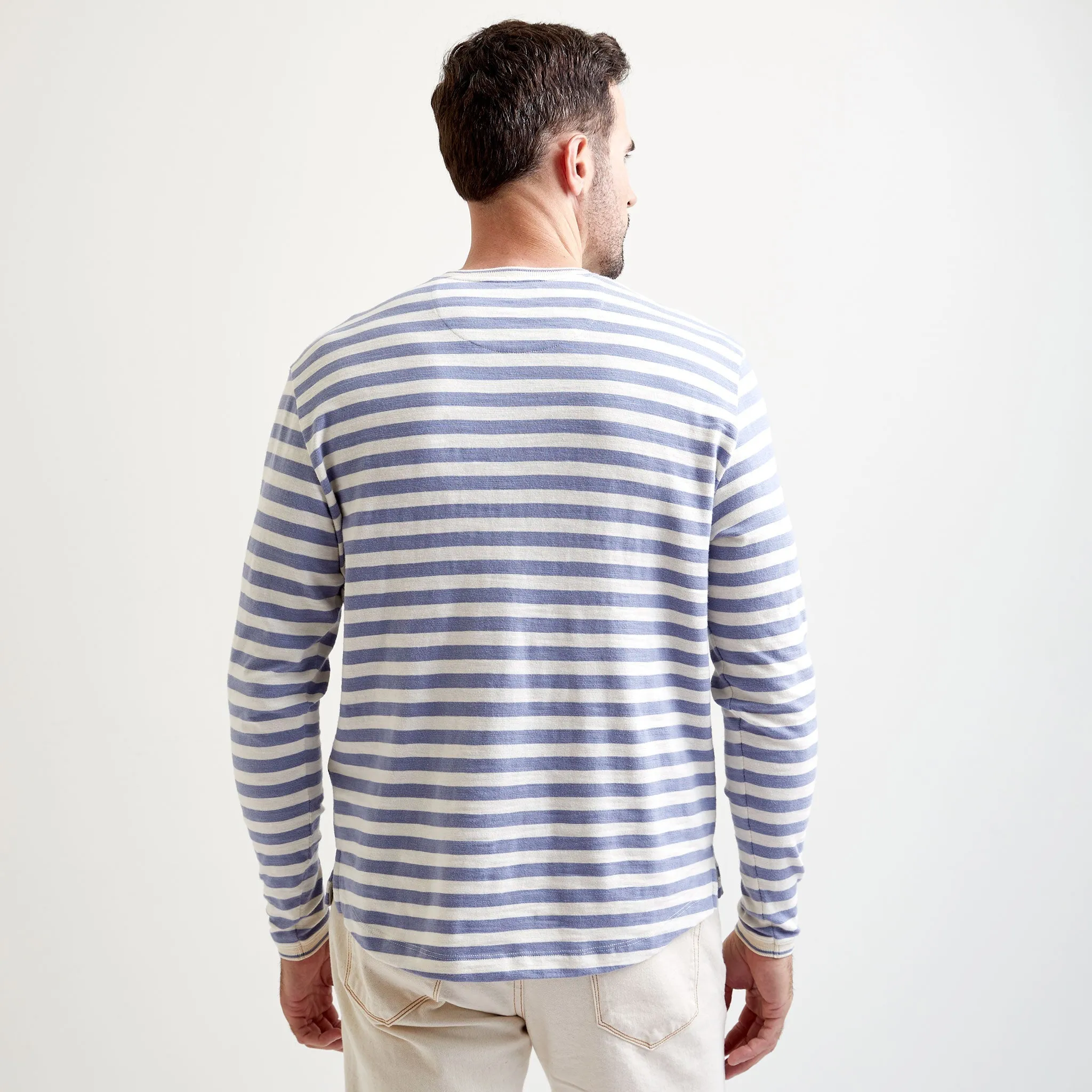 Marina Bar Stripe Peruvian Cotton Henley in Cobalt by Left Coast Tee
