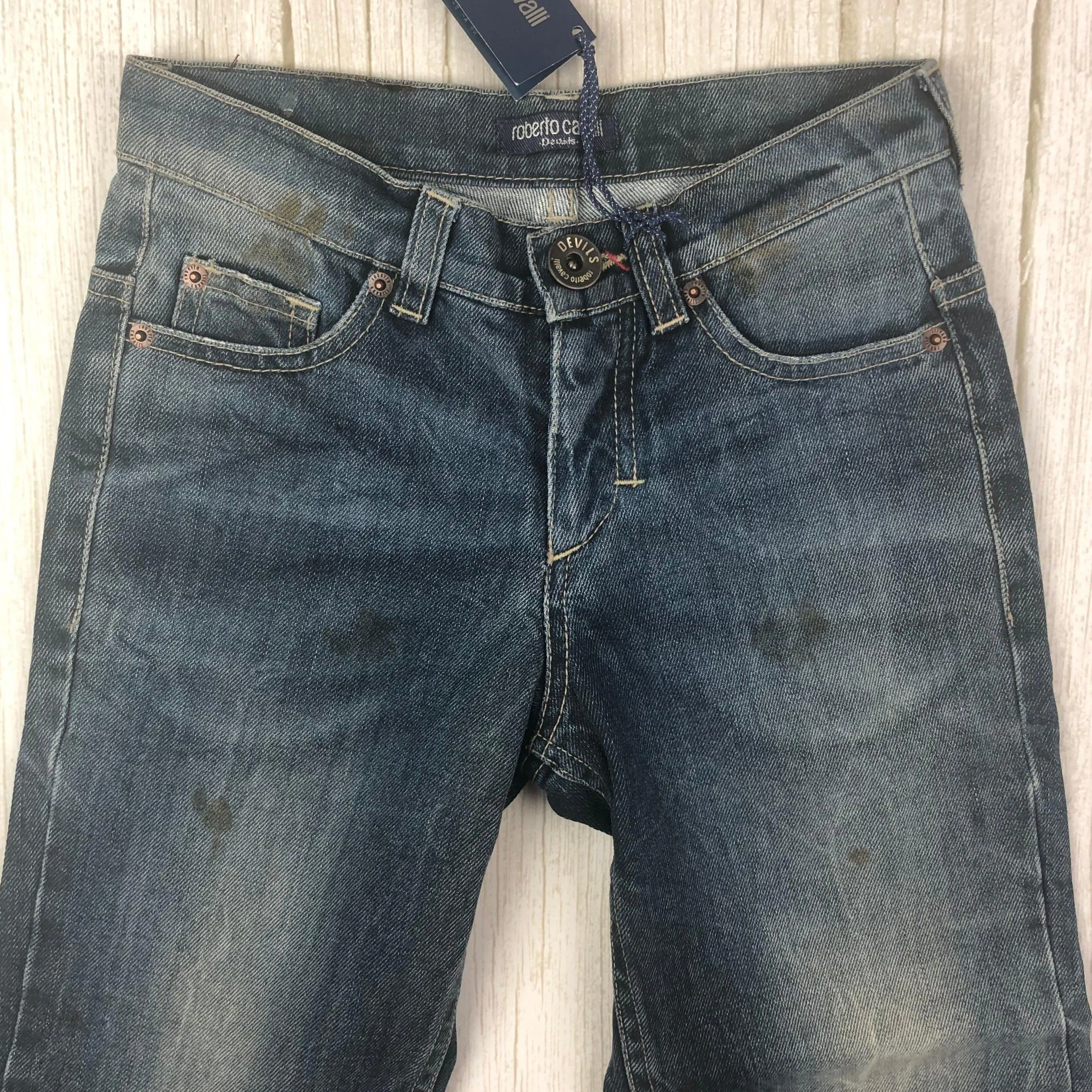 NWT - Roberto Cavalli Devils Dirty Denim Jeans- Size 6Y