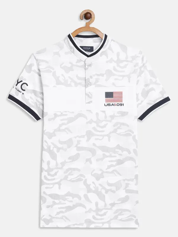 Octave Boys White Henley Neck Applique T-Shirt