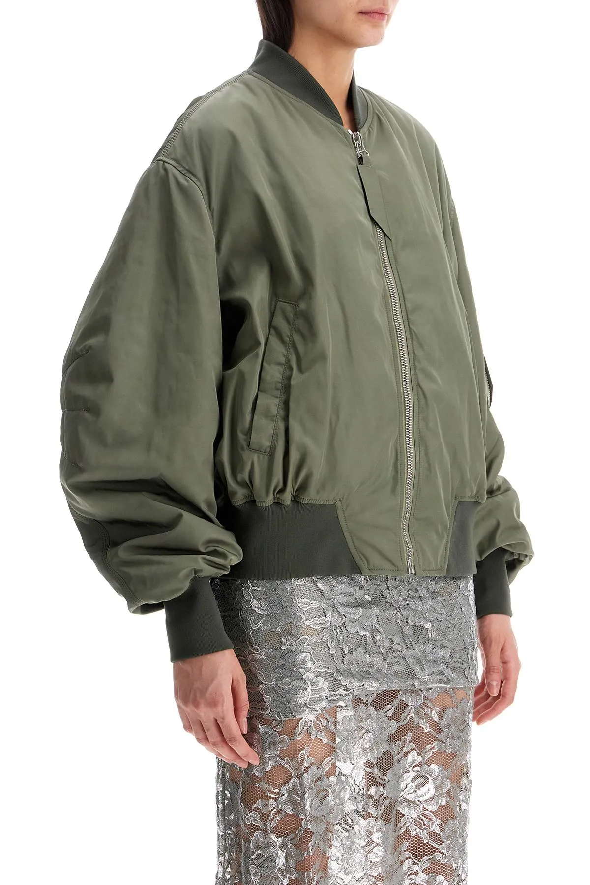 oversized bomber jacket with puff sleeves military green 250WCB00070PLL001AA MILITARY GREEN