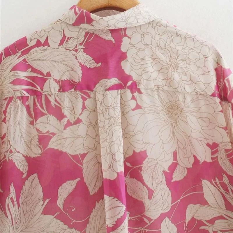 OVERSIZED FLORAL PRINT ASYMMETRY BLOUSE