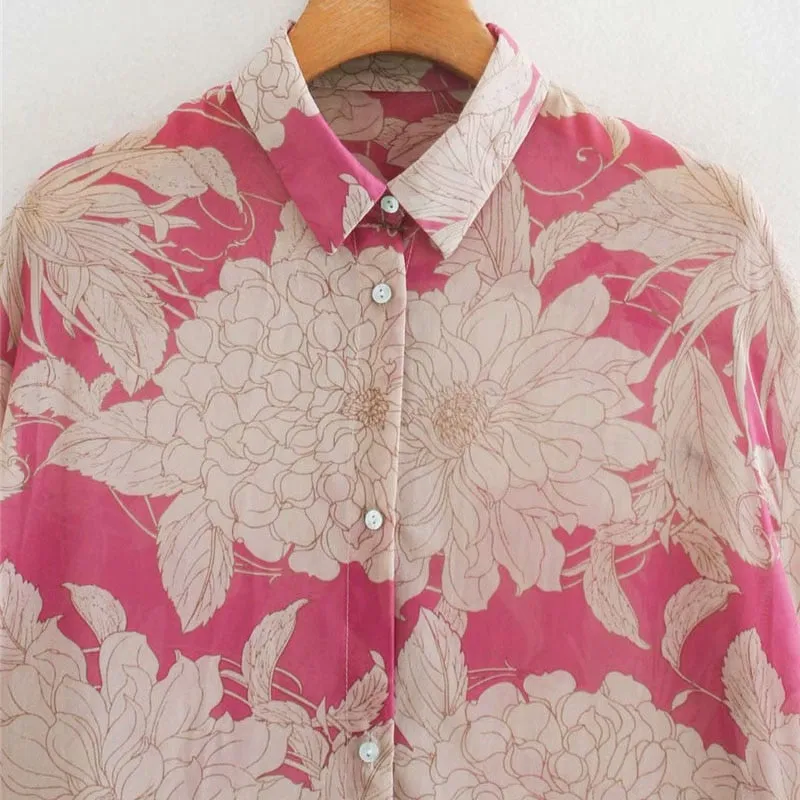 OVERSIZED FLORAL PRINT ASYMMETRY BLOUSE