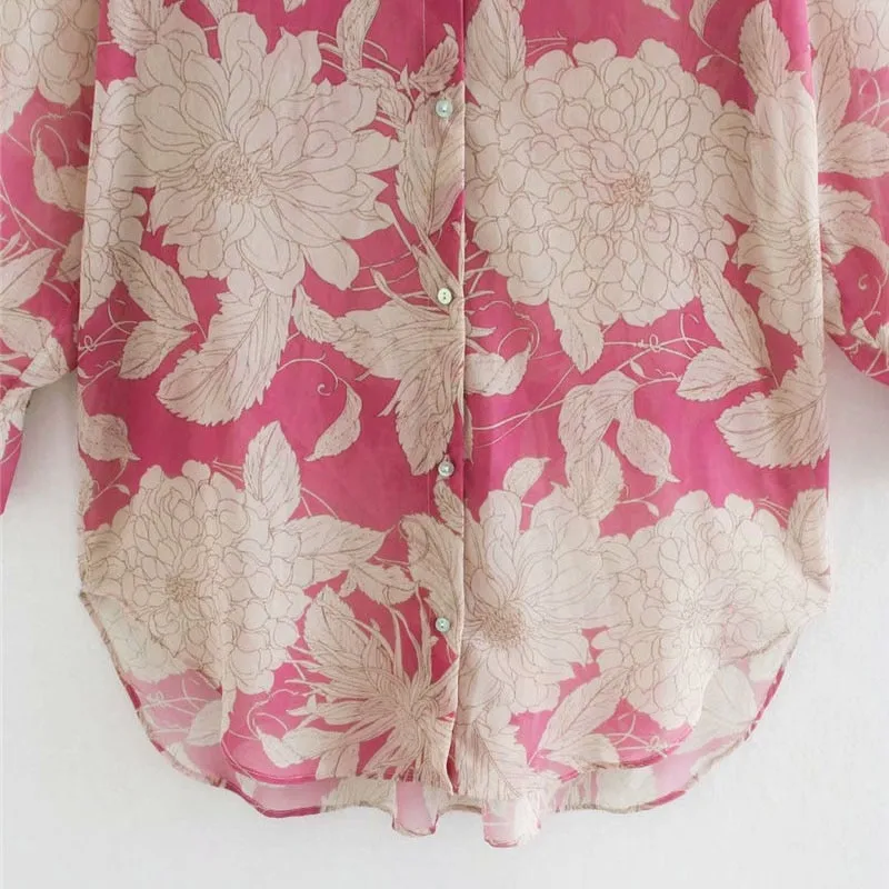 OVERSIZED FLORAL PRINT ASYMMETRY BLOUSE