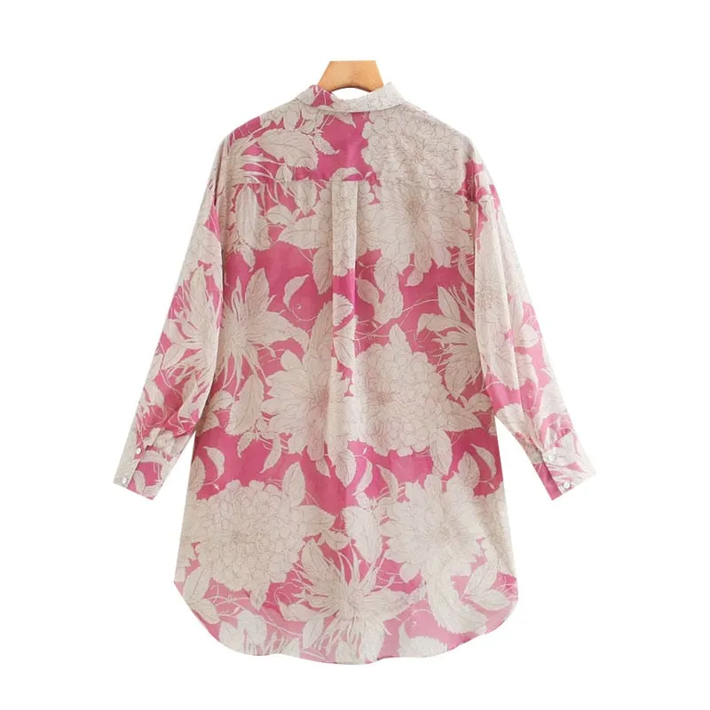 OVERSIZED FLORAL PRINT ASYMMETRY BLOUSE