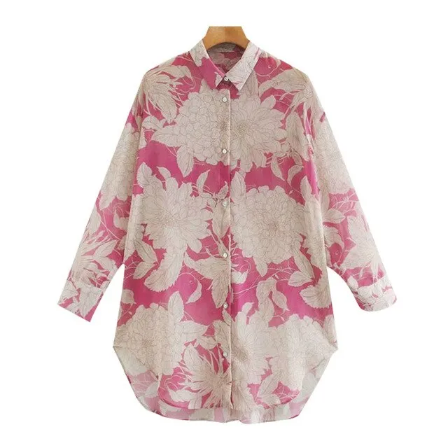 OVERSIZED FLORAL PRINT ASYMMETRY BLOUSE
