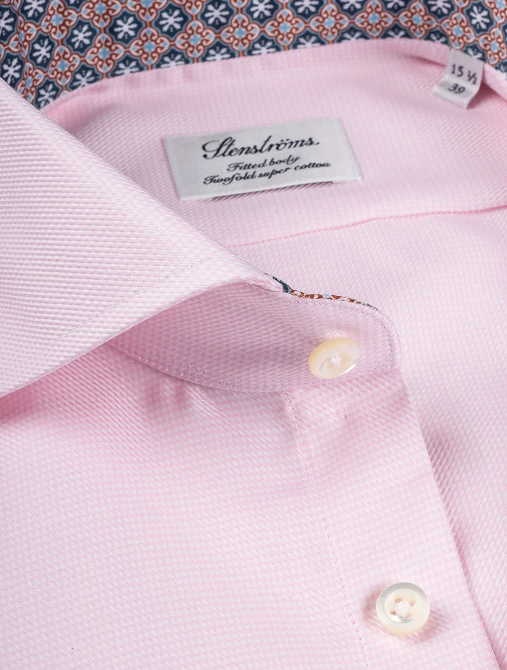 Pink Extra Long Sleeve Houndstooth Fitted Shirt