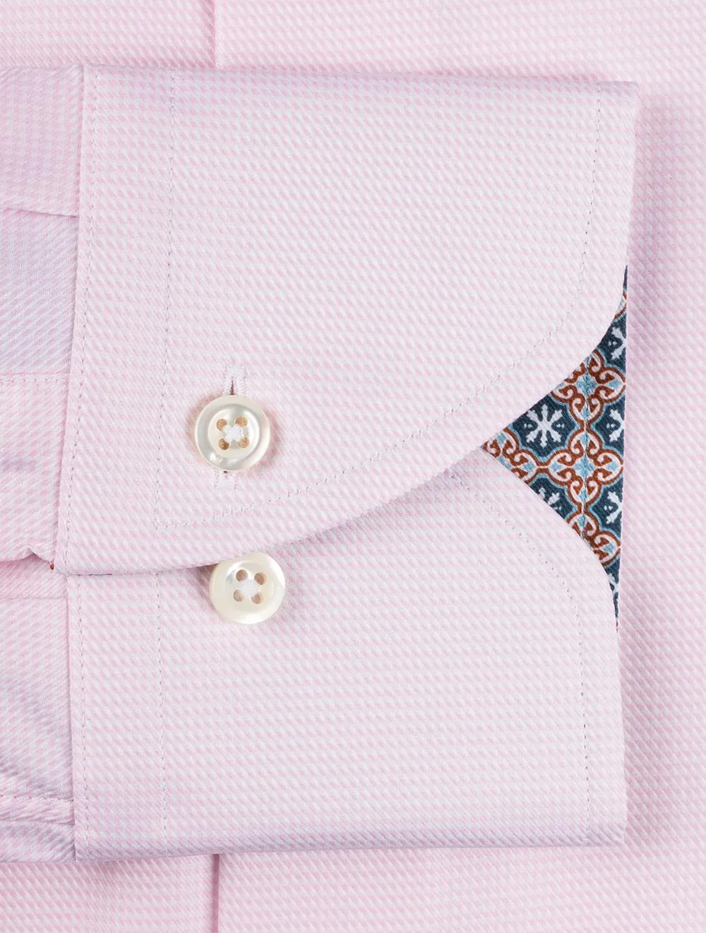 Pink Extra Long Sleeve Houndstooth Fitted Shirt