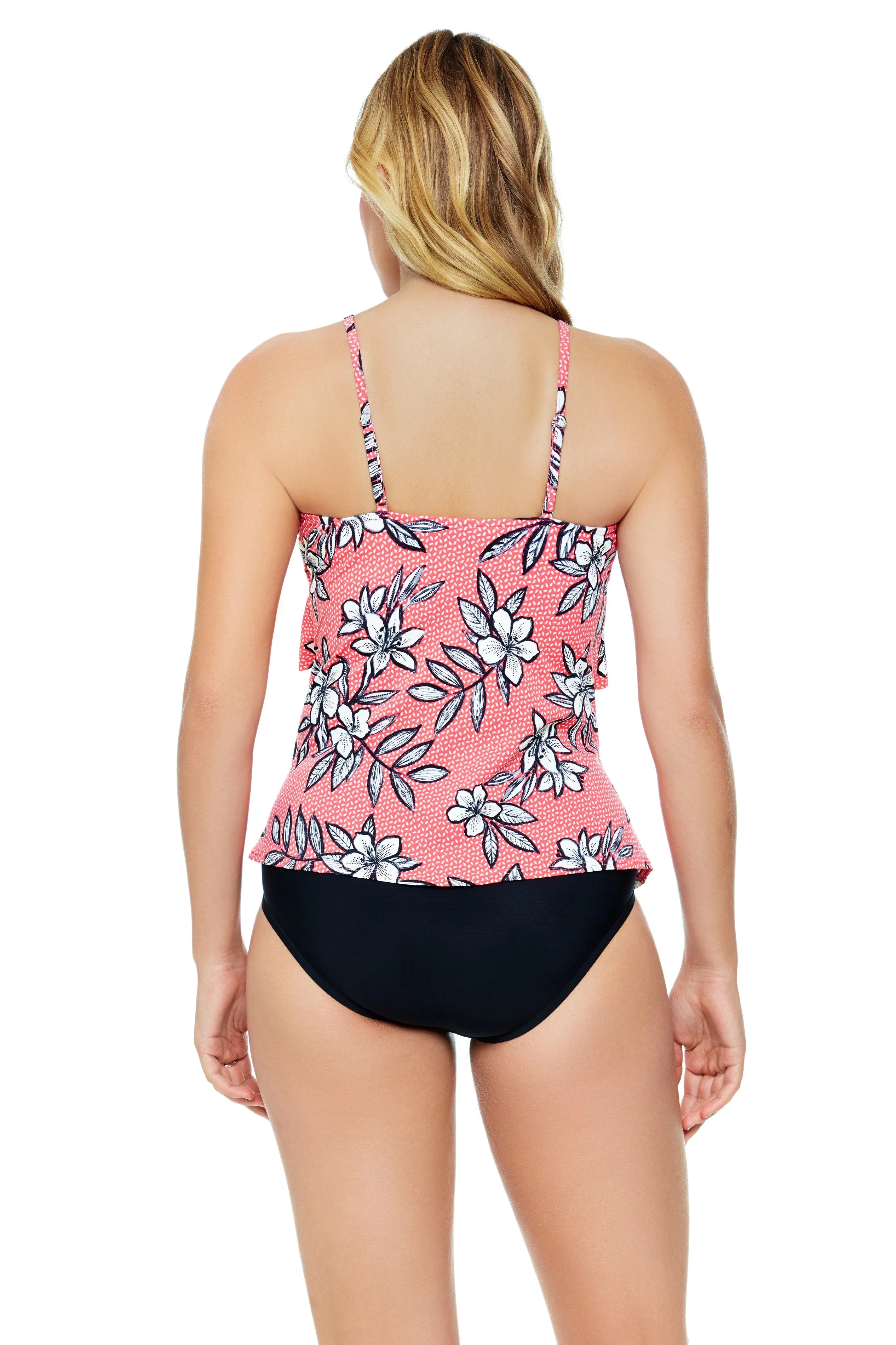 Pre-Order Penbrooke Catalina Coral Hi Neck Ruffle Tankini Swimsuit Top