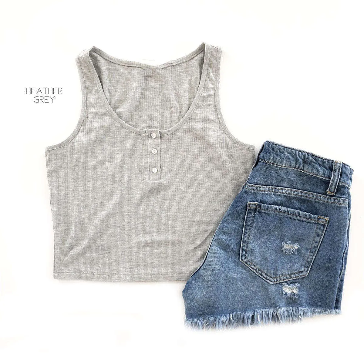 Ribbed Henley Crop Top | S-XL