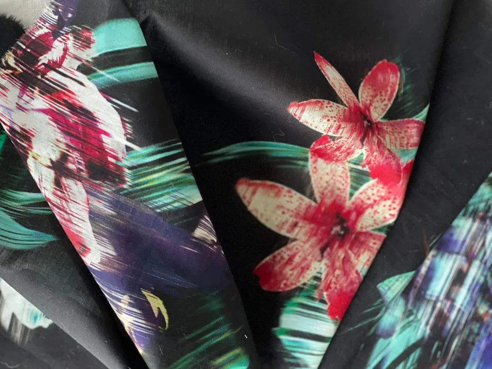 Roberto Cavalli Painterly Tropical Blooms Semi-Sheer Cotton Voile (Made in Italy)