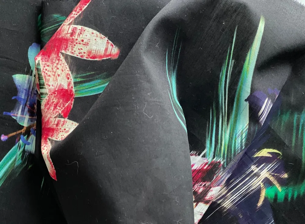 Roberto Cavalli Painterly Tropical Blooms Semi-Sheer Cotton Voile (Made in Italy)