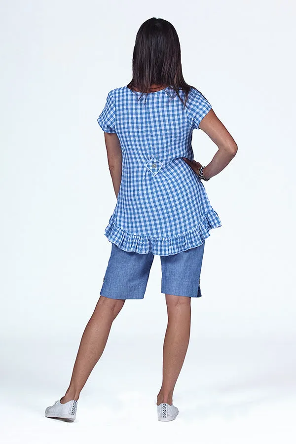 ruffle top in crinkle linen