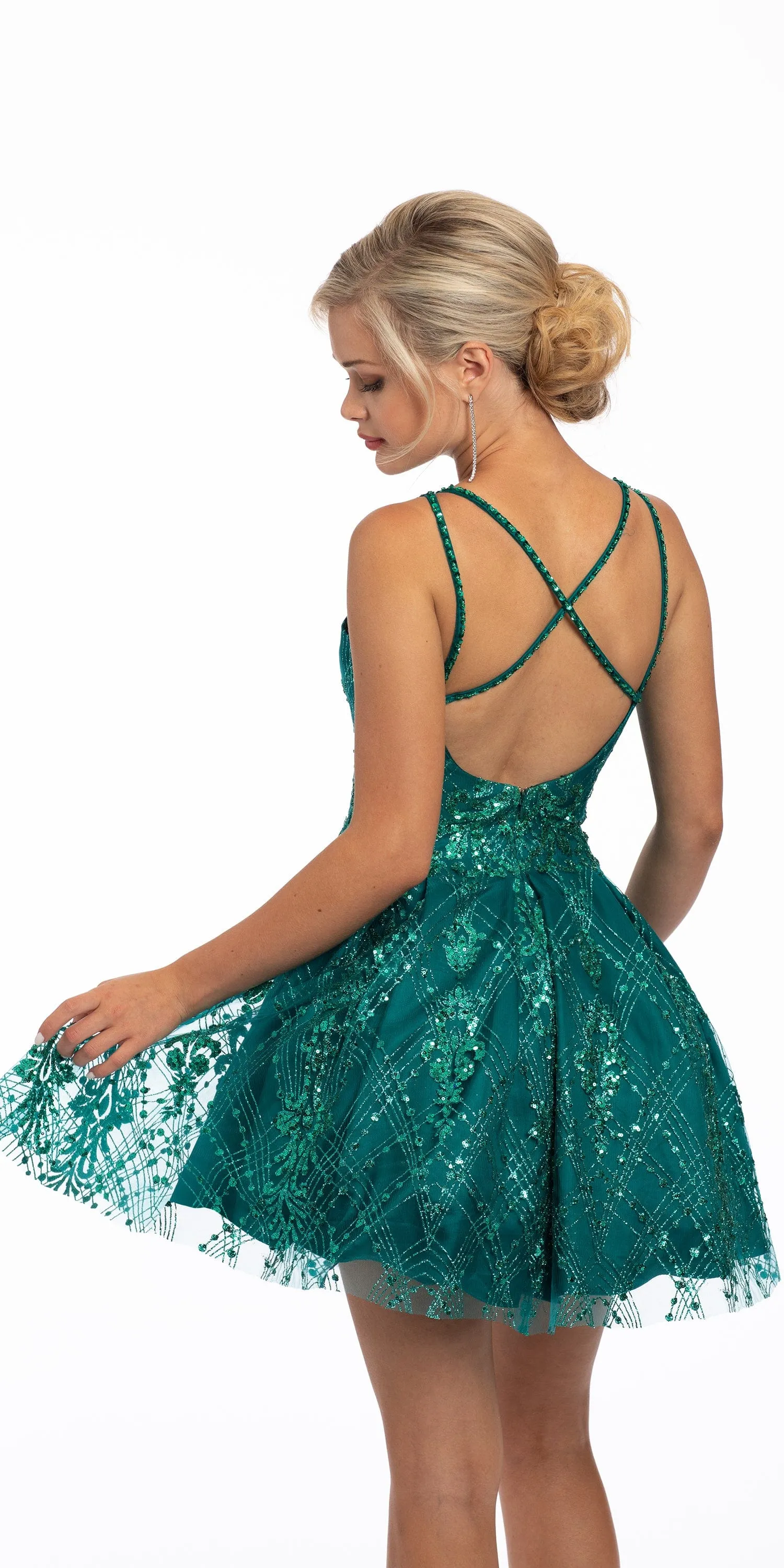 Sequin Glitter Criss Cross Fit and Flare Dress