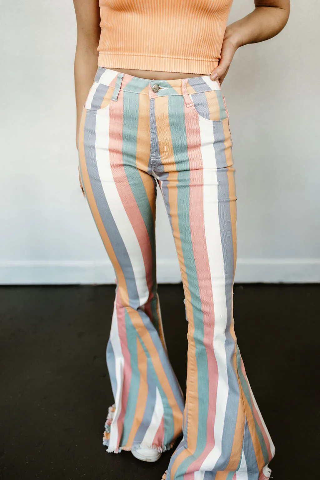 Serendipity Striped Flare Jeans in Peach Multi