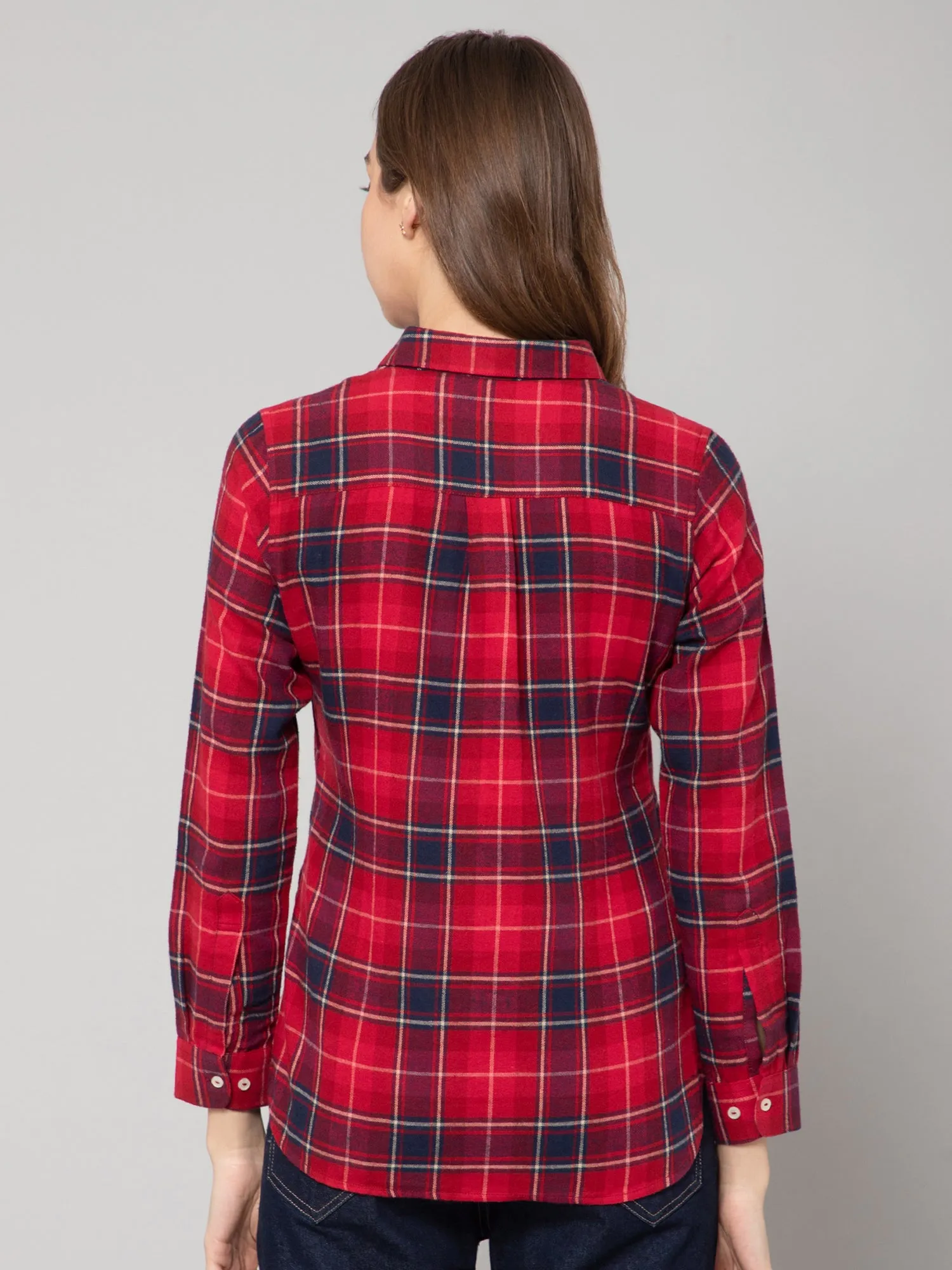Women's Casual  Red Check Spread Collar Tunic