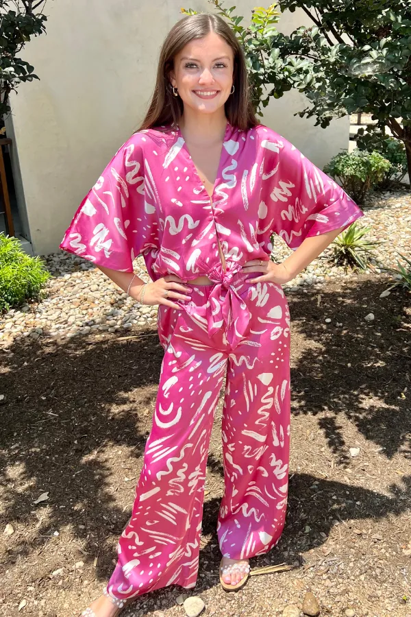Zade High Waisted Patterned Pants Mauve Abstract